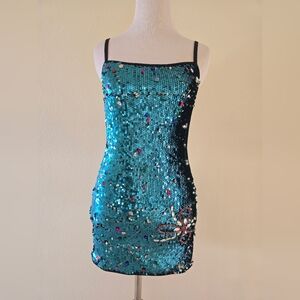 Sequin Embellished Blue Mini Sexy Dress Muti Color